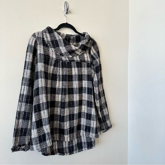 Free People-Walk In The Park Plaid Cowl Neck Tunic Top - Picture 6 of 12